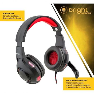 Headset Gamer Bright Com Led Vermelho 0468 Super Bass
