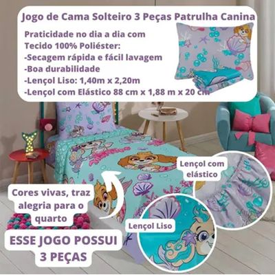Jogo Cama Solt. 3Pcs Poliéster Patrulha Canina Menina Lepper