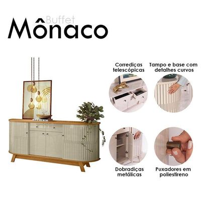 Aparador Para Sala Buffet Mônaco E Cristaleira Marina Cumaru Opala - Madetec
