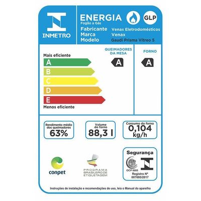 Fogão 5 Bocas De Embutir Venax Gaudi Prisma Vitreo Bl Gás GLP Preto