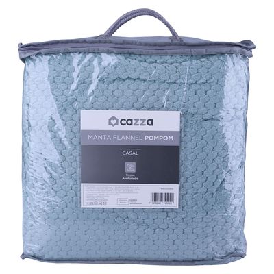Manta Cobertor Casal Flannel Cazza Pompom Verde