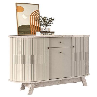Aparador Para Sala Buffet Monza E Cristaleira Marina Calacata Off White - Madetec