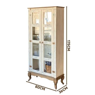 Cristaleira Madeira Maciça 2 Portas Vidro Rústica Branco Garapa D113 Denk