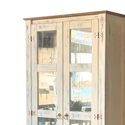 Cristaleira Madeira Maciça 2 Portas Vidro Rústica Branco Garapa D113 Denk