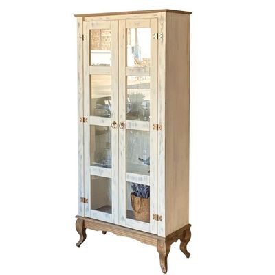 Cristaleira Madeira Maciça 2 Portas Vidro Rústica Branco Garapa D113 Denk