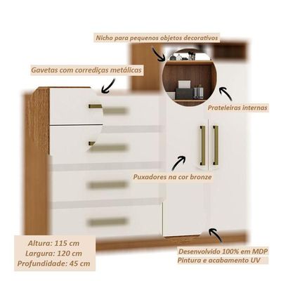 Cômoda Sapateira áurea E Armário Multiuso Viena Amêndola Touch Off White - Demóbile