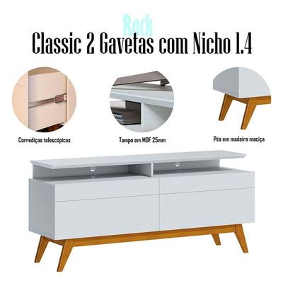 Rack Bancada Classic 2 Gavetas Com Nicho 1.4 Branco Acetinado - Imcal
