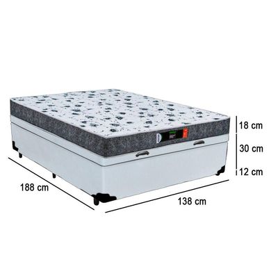 Cama Box Baú Casal + Colchão Ortopédico Resistente Pró D28 Prime Colchões 138x188x60 Branco
