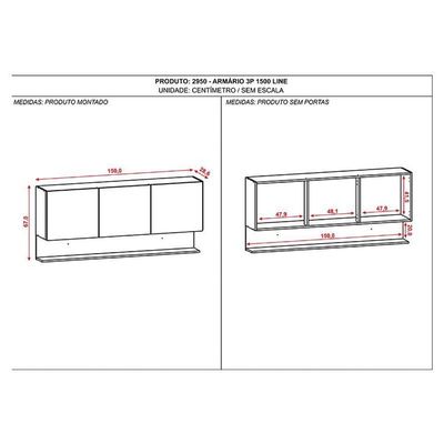 Armário Aéreo Line 3 Portas 150 Cm Gris Freijó - Kits Paraná