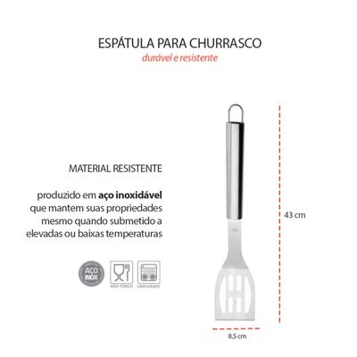 Espatula Vazada Cabo Longo Inox Churrasco Carne 43cm