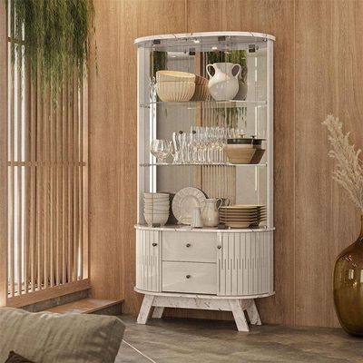 Aparador Para Sala Buffet Monza E Cristaleira Moss Calacata Off White - Madetec