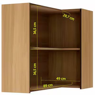 Armário Aéreo de Canto Nesher Rainha em MDF 15mm com 2 Portas e 1 Prateleira - 92cm de largura Nature