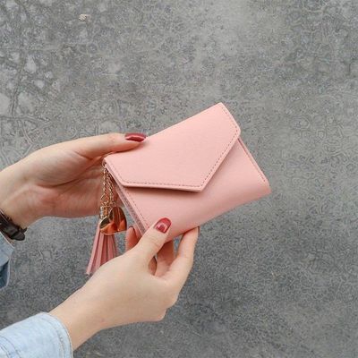 Carteira Feminina Pequena Rosa Claro Porta Cartões Docs Pu
