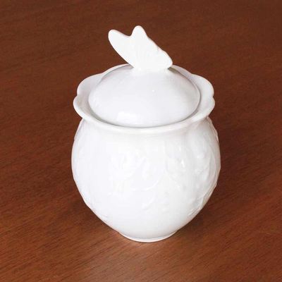 Açucareiro De Porcelana Butterfly Flowers Borboletas 13cm Lyor