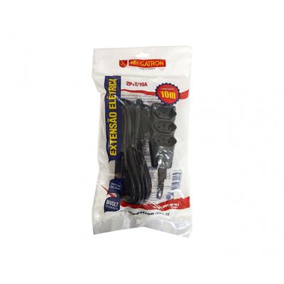 Extensao Megatron Pptripolar Biv 10M 3X0,75Mm Preto
