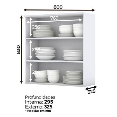 Armário Aéreo 2 Portas De Vidro 80 Cm Americana Branco Hp - Henn