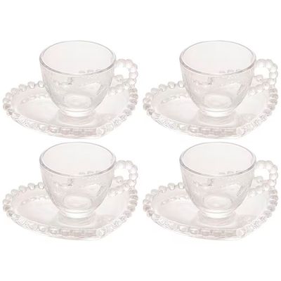 Conjunto com 4 Xícaras e Pires para Café Wolff Pearl Coração em Cristal - 85 ml Cristal