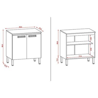 Balcão De Cozinha Ametista 2 Portas 80 Cm Nogueira Off White - Kits Paraná