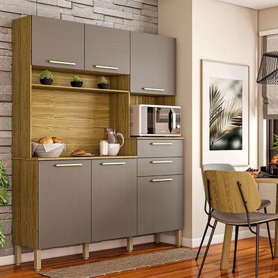 Cozinha Montesa 6 Portas E 2 Gavetas Freijó Gris - Kits Paraná