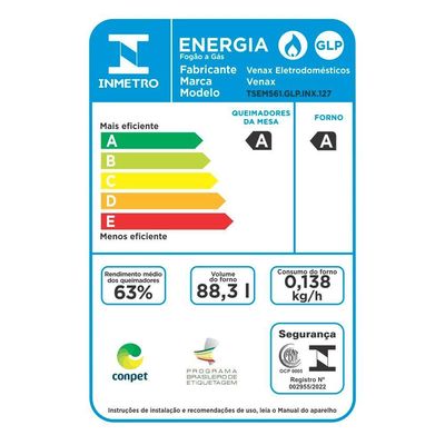 Fogão De Embutir 5 Bocas Venax Temis Inox Gás GLP 127V