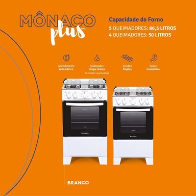 Fogão 4 Bocas Atlas Mônaco Plus Com Mesa Inox E Acendimento Automático Branco Bivolt