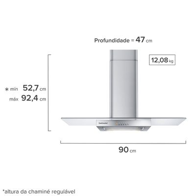 Coifa de parede Continental 90cm Inox com Vidro (CC9VX) 220V