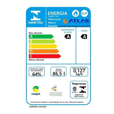Fogão 5 Bocas Atlas Agile UP Glass Com Mesa De Vidro E Acendimento Automatico Preto Bivolt