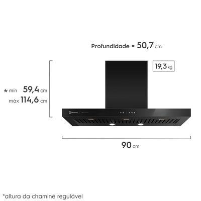 Coifa de Parede Electrolux 90cm Preta Pro Series com Painel Touch e Filtro Baffle (90CTV) 220V