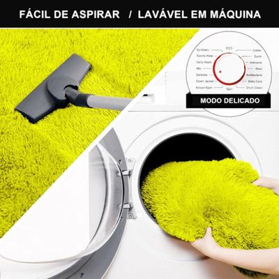 Tapete Sala Felpudo Peludo Amarelo Redondo 100 Cm