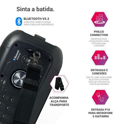 Caixa de Som Amplificada Philco Bluetooth 5.3 650W PCX6701 Bivolt