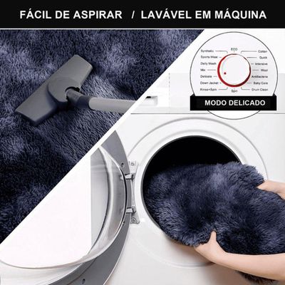 Tapete Sala Felpudo Peludo Mesclado Preto Redondo 140 Cm
