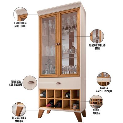 Cristaleira Com Nicho Adega 02 Portas Luma B01 Off White Cinamomo