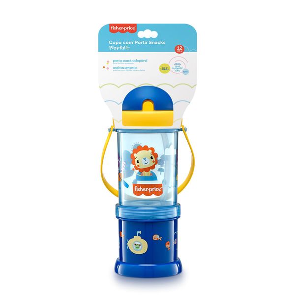 Copo Com Porta Snack Playfyl Summer Sky 300 Ml Azul Fisher Price - BB1012 BB1012