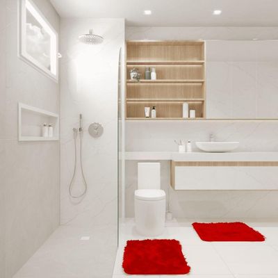 Kit Tapete Banheiro Felpudo Peludo Vermelho 40 X 60 Cm
