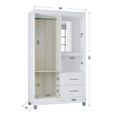 Cômoda 868 4 Gavetas E 1 Porta Com Guarda Roupa Solteiro Córdoba 2 Portas Branco Brilho - Poquema