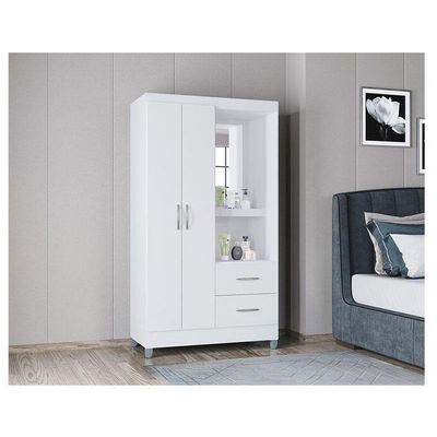 Cômoda 868 4 Gavetas E 1 Porta Com Guarda Roupa Solteiro Córdoba 2 Portas Branco Brilho - Poquema