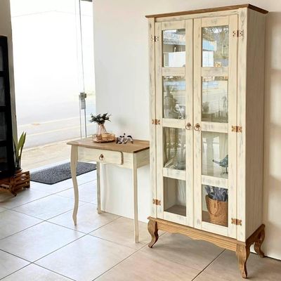 Aparador Rústico Cristaleira Madeira Maciça Branco Garapa D230 D113 Denk
