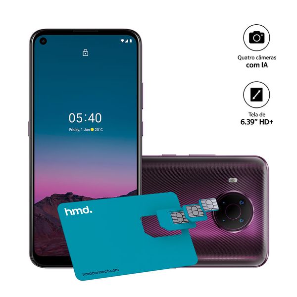 Smartphone Nokia 5.4 128GB, 4GB RAM, Tela 6,39 Pol. Câm Quádrupla com IA + Lentes Ultra-Wide + Cartão SIM HMD Connect - Roxo - NK031 NK031