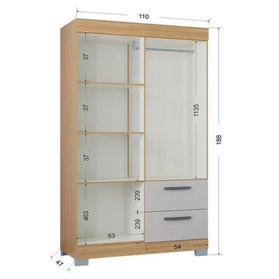 Cômoda 868 4 Gavetas E 1 Porta Com Guarda Roupa Solteiro Tóquio 4 Portas Damasco Off White - Poquema