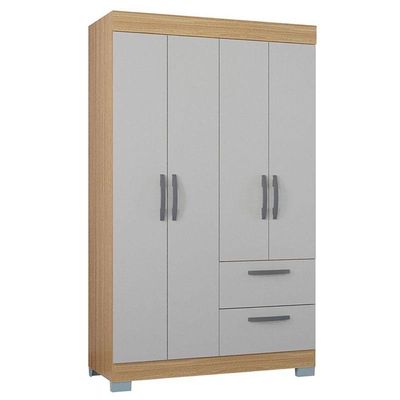 Cômoda 868 4 Gavetas E 1 Porta Com Guarda Roupa Solteiro Tóquio 4 Portas Damasco Off White - Poquema
