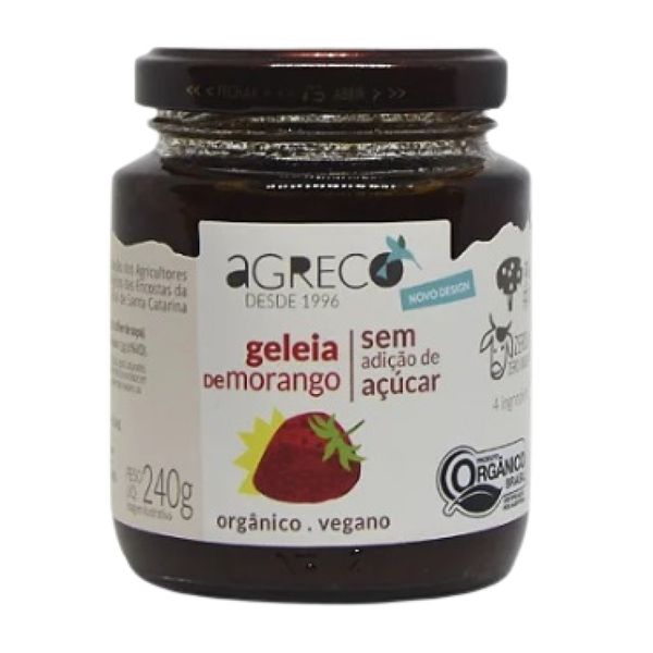 Geleia de Morango Orgânica Sem Adição de Açúcar Agreco 240g