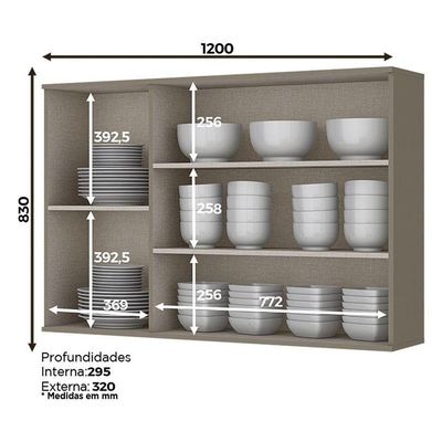 Armário Aéreo évelin 3 Portas De Vidro 120 Cm Duna - Henn