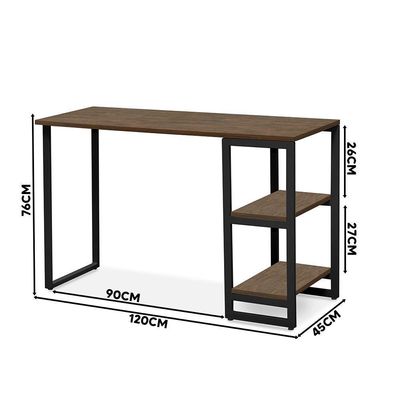 Mesa De Computador Industrial 1,20 Com Prateleiras Imbuia Preto Lux Steel Mobile