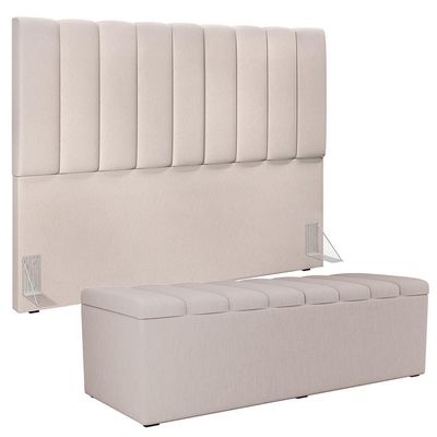 Kit Cabeceira Casal Queen 160cm Com Calçadeira Baú Cru