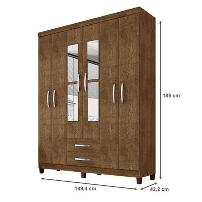 Guarda Roupa Casal Modena Com Espelho 6 Portas E Multiuso Recife Malbec - Incorplac