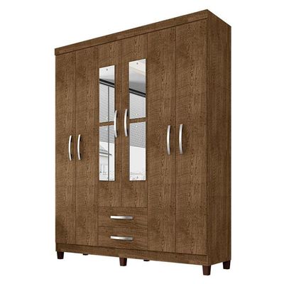 Guarda Roupa Casal Modena Com Espelho 6 Portas Cômoda Madri E Armário Multiuso Recife Malbec - Incorplac