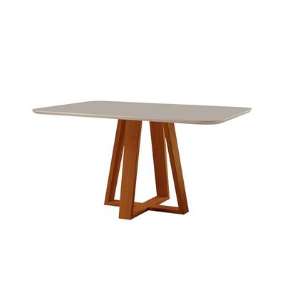 Mesa De Jantar Floripa Madeira Maciça 120x80cm Tampo Retângular Vidro Móveis Minas Cor Off White