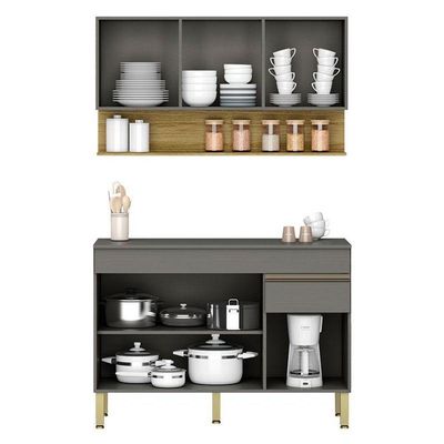Cozinha Modulada Ambiente Line Composição 2 Gris Freijó - Kits Paraná