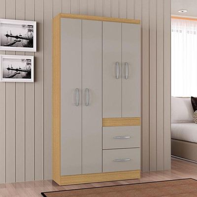 Cômoda 867 4 Gavetas Com Guarda Roupa Solteiro Milão 4 Portas Damasco Off White - Poquema