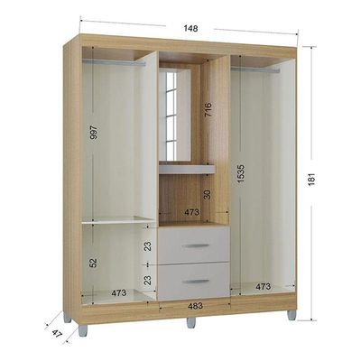 Cômoda 867 4 Gavetas Com Guarda Roupa Solteiro Córdoba 4 Portas Damasco Off White - Poquema